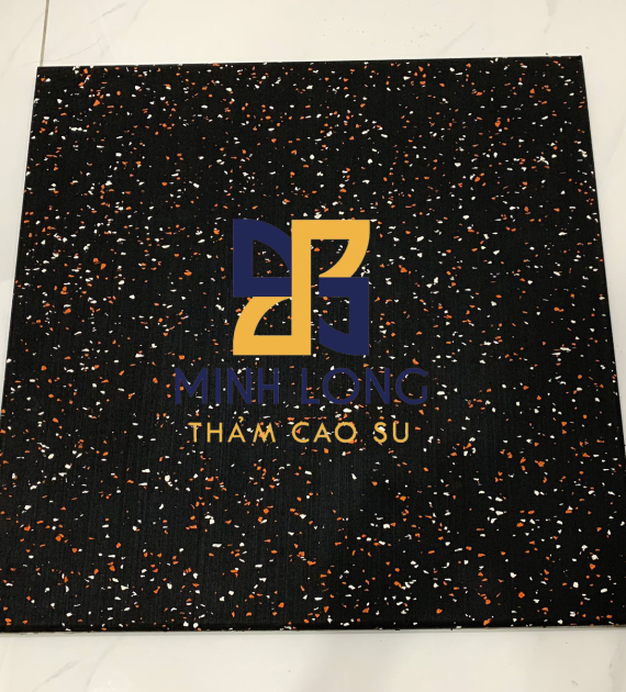 Gạch cao su mặt thảm EPDM chấm cam trắng dày 15mm